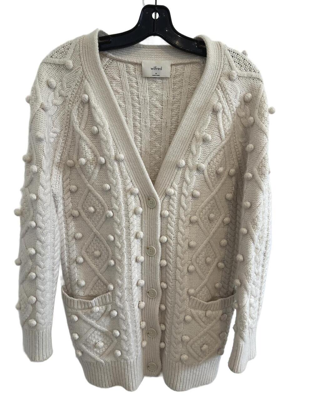 Wilfred Alps Cream Heavy Cable Knit Pom Pom Cardigan Sweater - Medium